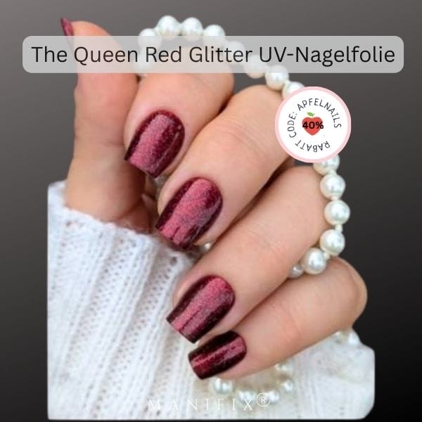 Gelnägel Dunkelrot mit Glitzer