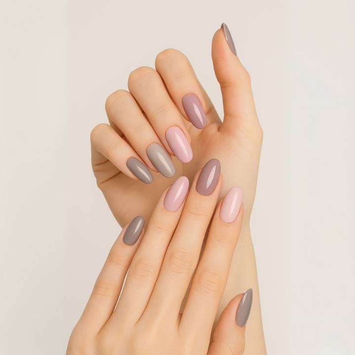 Bunte Nägel im Regenbogen-Look mit Soirée Rainbow UV-Nagelfolien von Manifix – farbenfrohes Multicolour-Nageldesign.