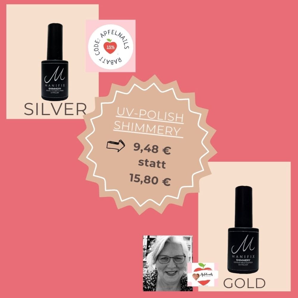 Manifix Glitzer Angebot 40% Sale ab heute (Samstag, 14.6.): auf Glitzer UV-Polish in Silver und Gold – Nur solange der Vorrat reicht!