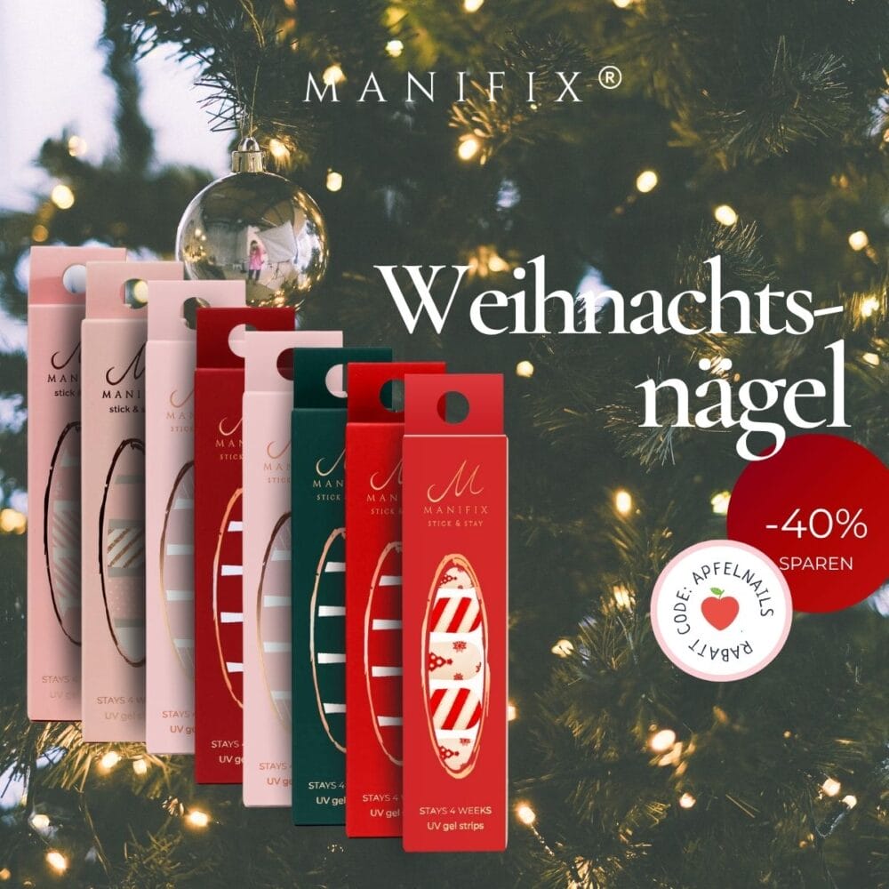 Weihnachtsnägel in unterschiedlichen Rot