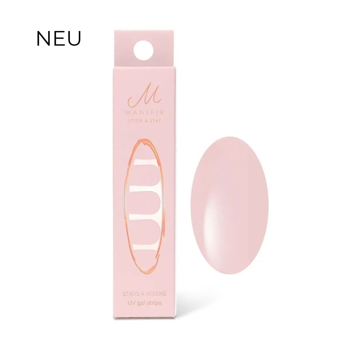 Tender Rosa UV-Nagelfolie von MANIFIX mit rosafarbener Verpackung und Farbmustern in zartem Rosa