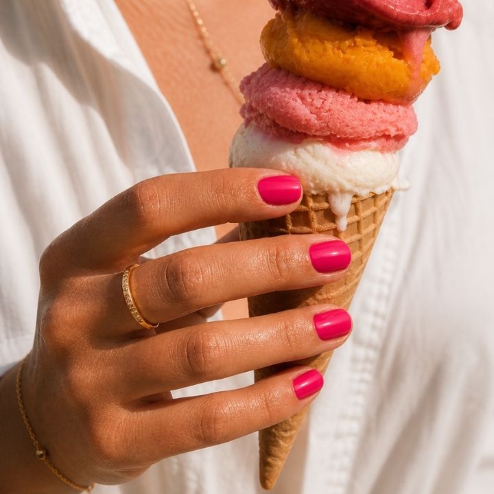 Neon Pinke Nägel die ein Eis halten