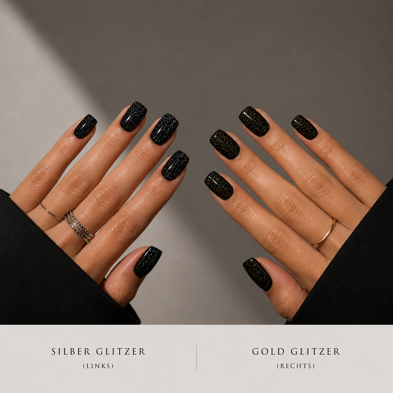 Schwarze Glitzer Nägel: 5 Looks für den Midnight-Glow!