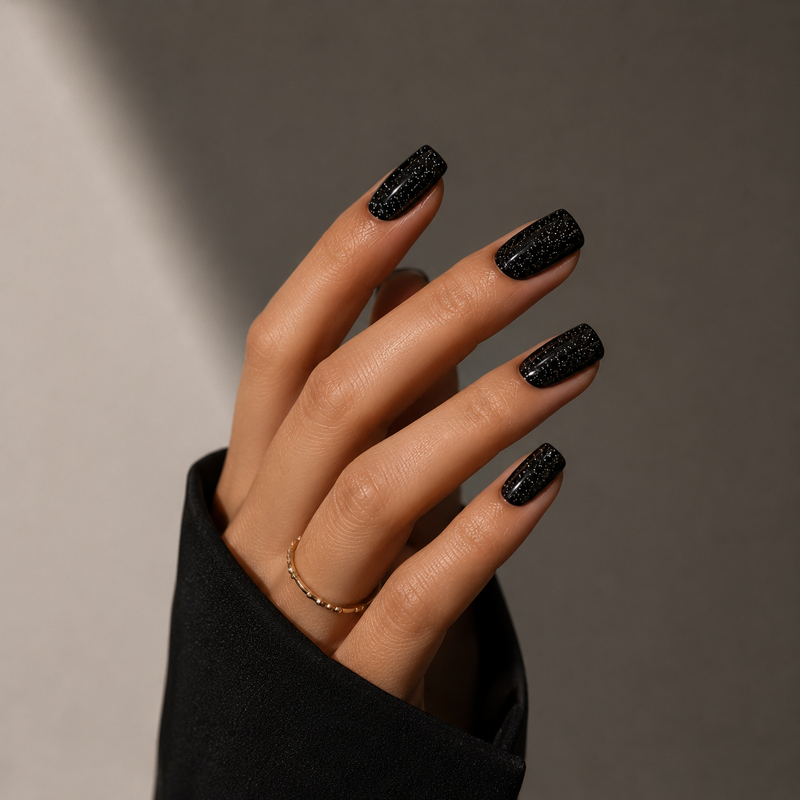 Schwarze Glitzer Nägel: 5 Looks für den Midnight-Glow!