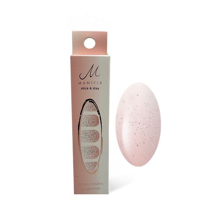 Verpackung der Shimmery Glitter UV-Nagelfolien von Manifix – Babyboomer Glitzer einfach und professionell selbst machen.
